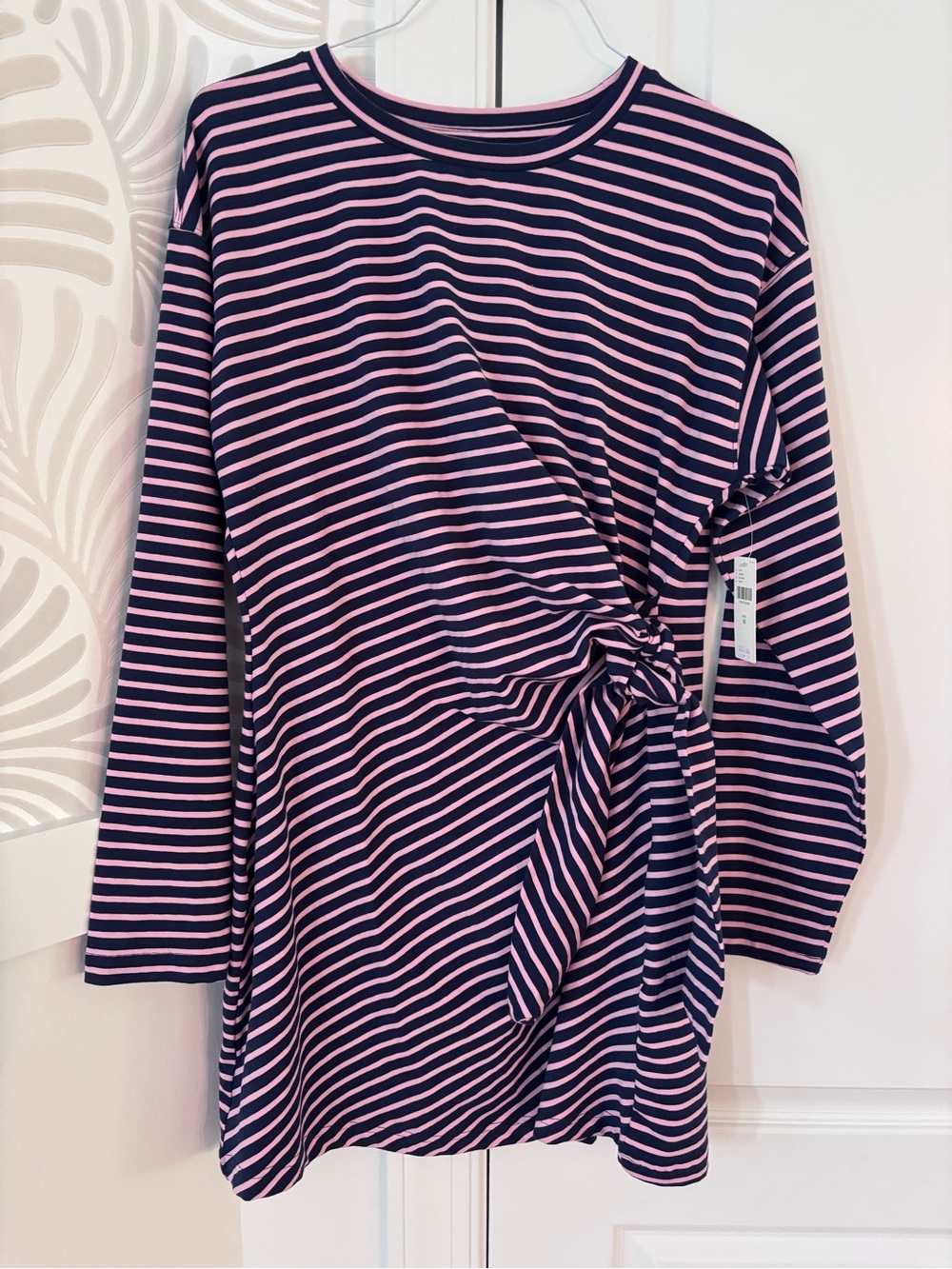 Daily Practice Navy and Pink Striped Tie-Waist Dress